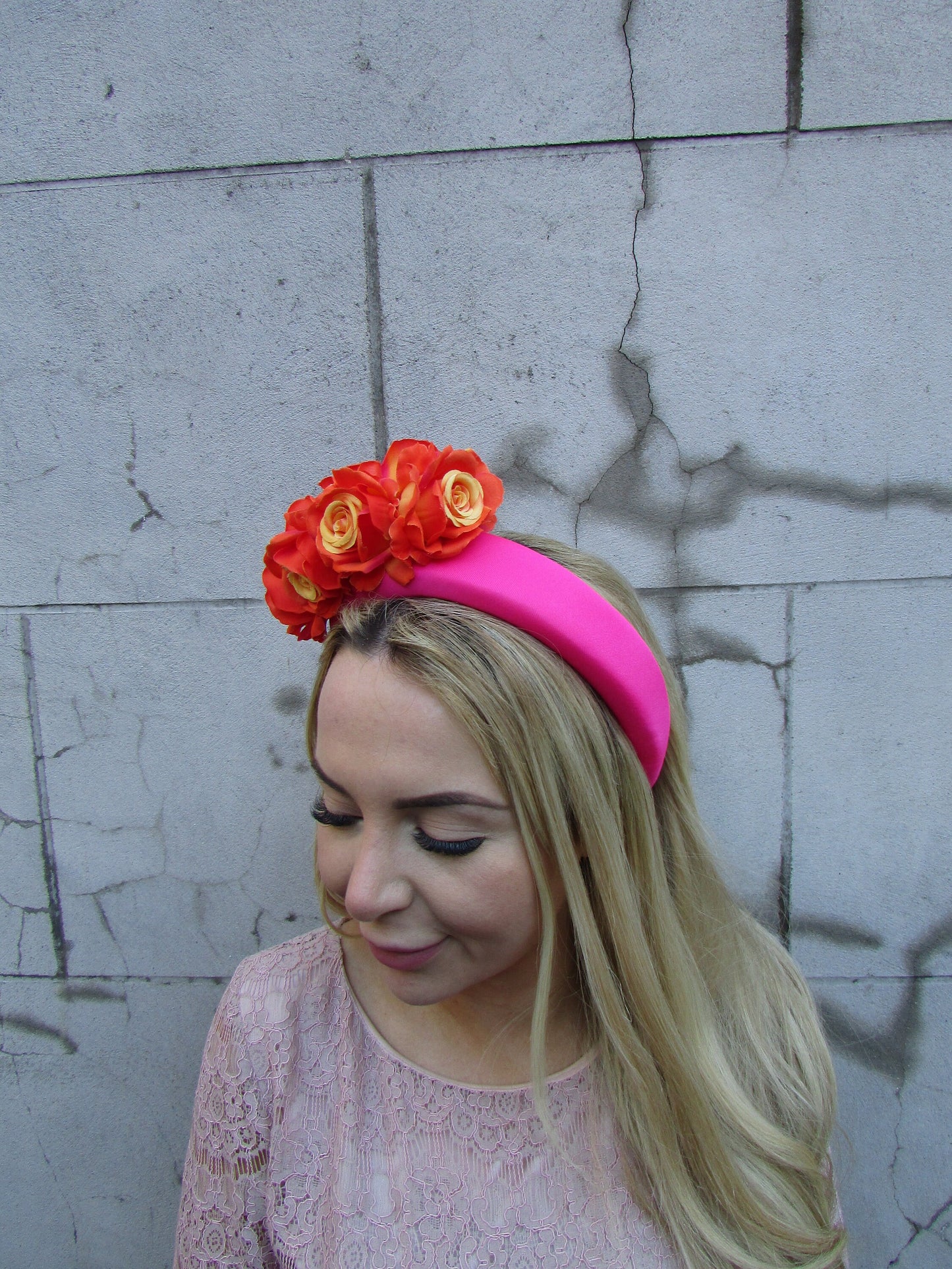 Hot Pink & Orange Flower Headpiece