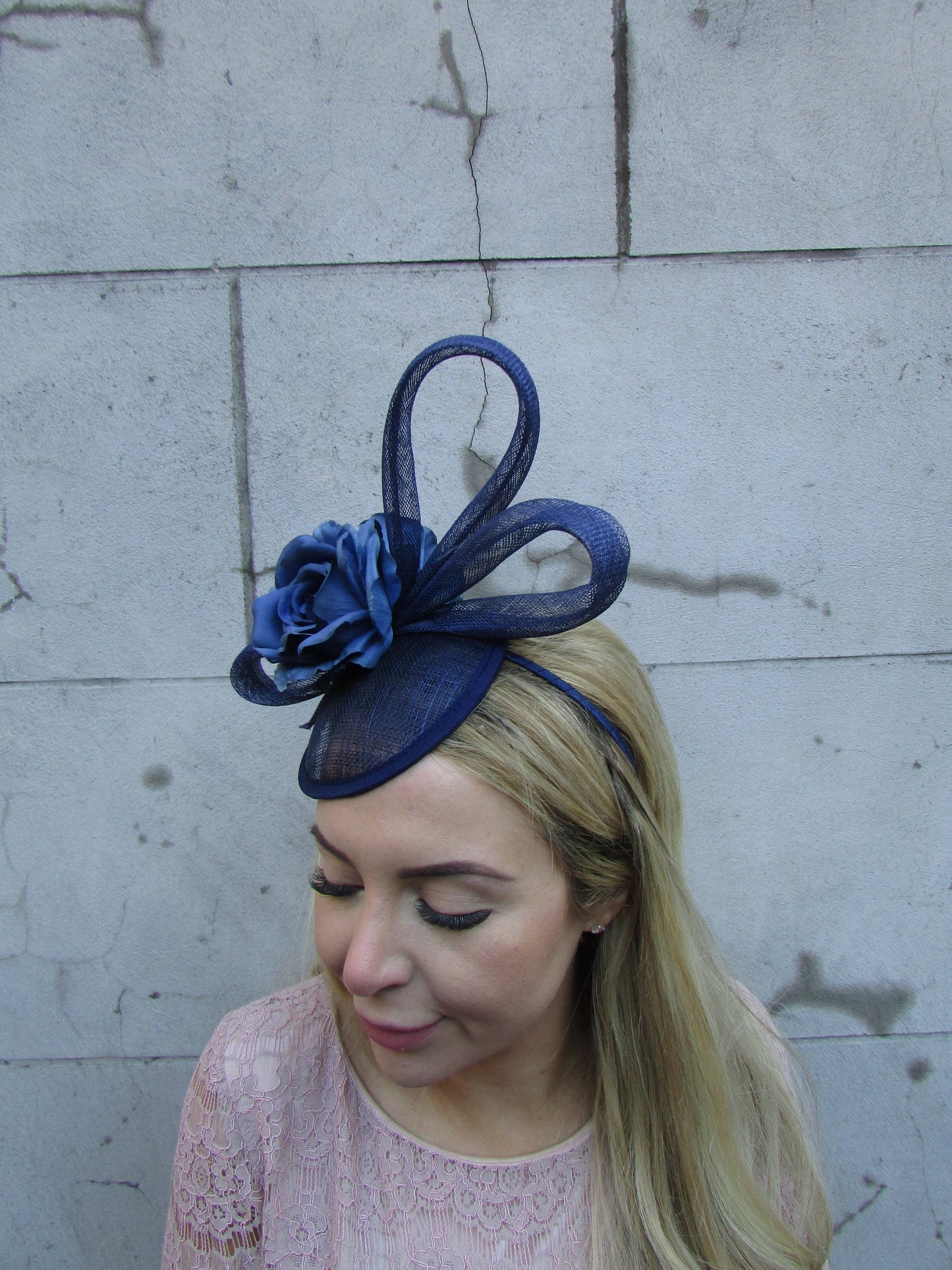 Navy Blue Rose Flower Hat Fascinator