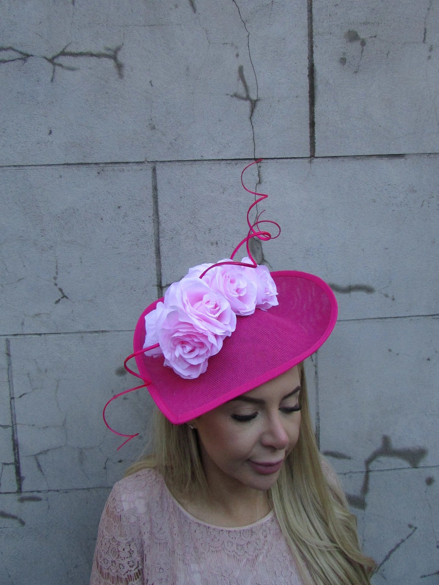 Large Light & Hot Pink Rose Teardrop Hat