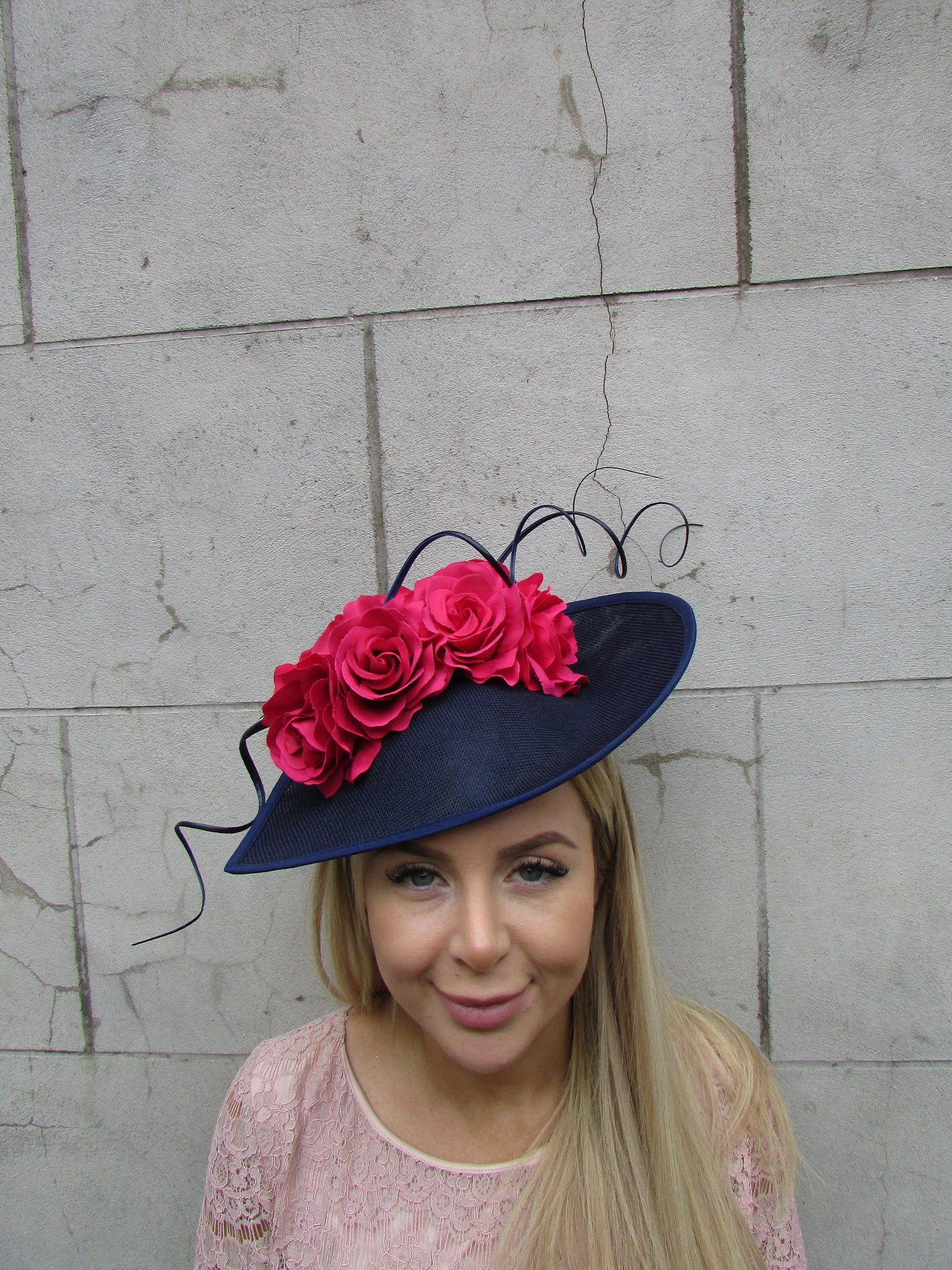 Large Navy Blue & Fuchsia Pink Floral Teardrop Hatinator