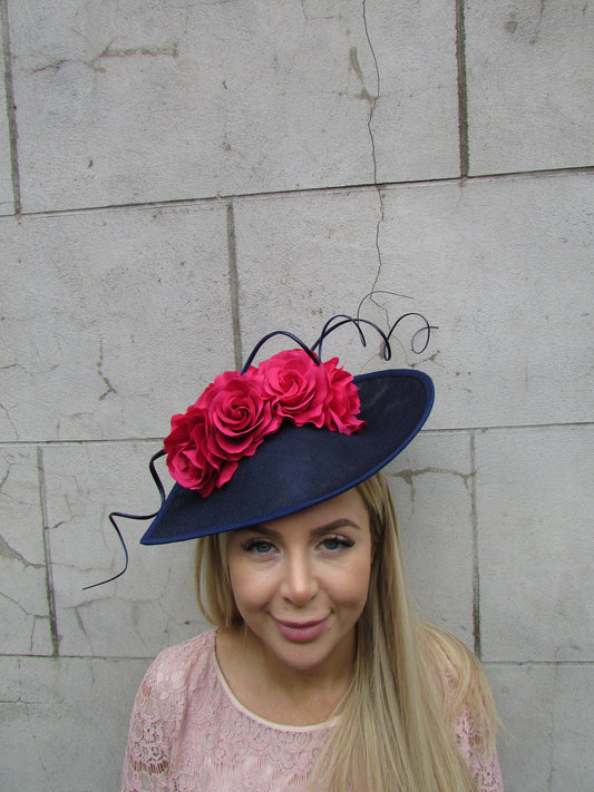 Large Navy Blue & Fuchsia Pink Floral Teardrop Hatinator