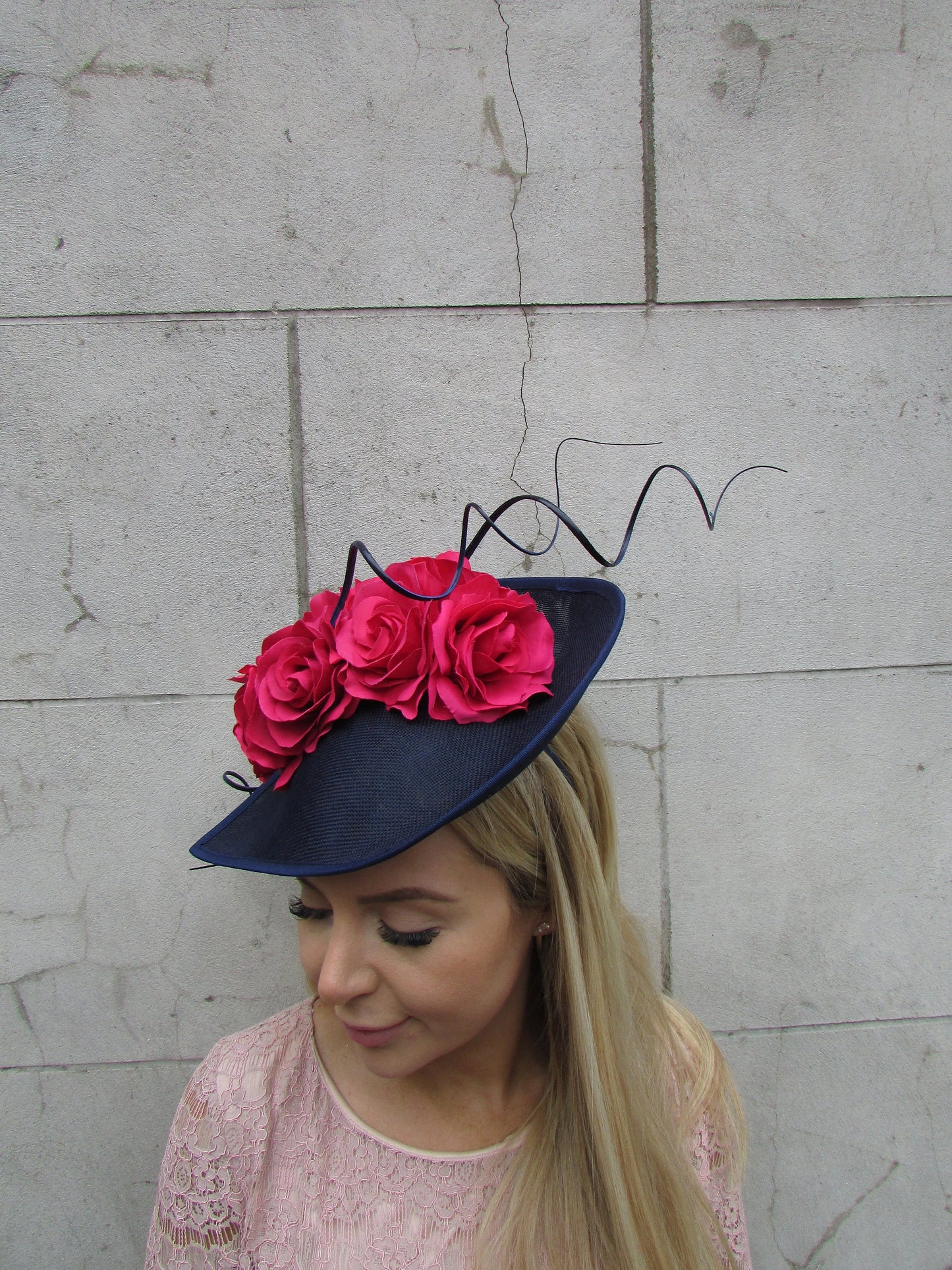 Large Navy Blue & Fuchsia Pink Floral Teardrop Hatinator