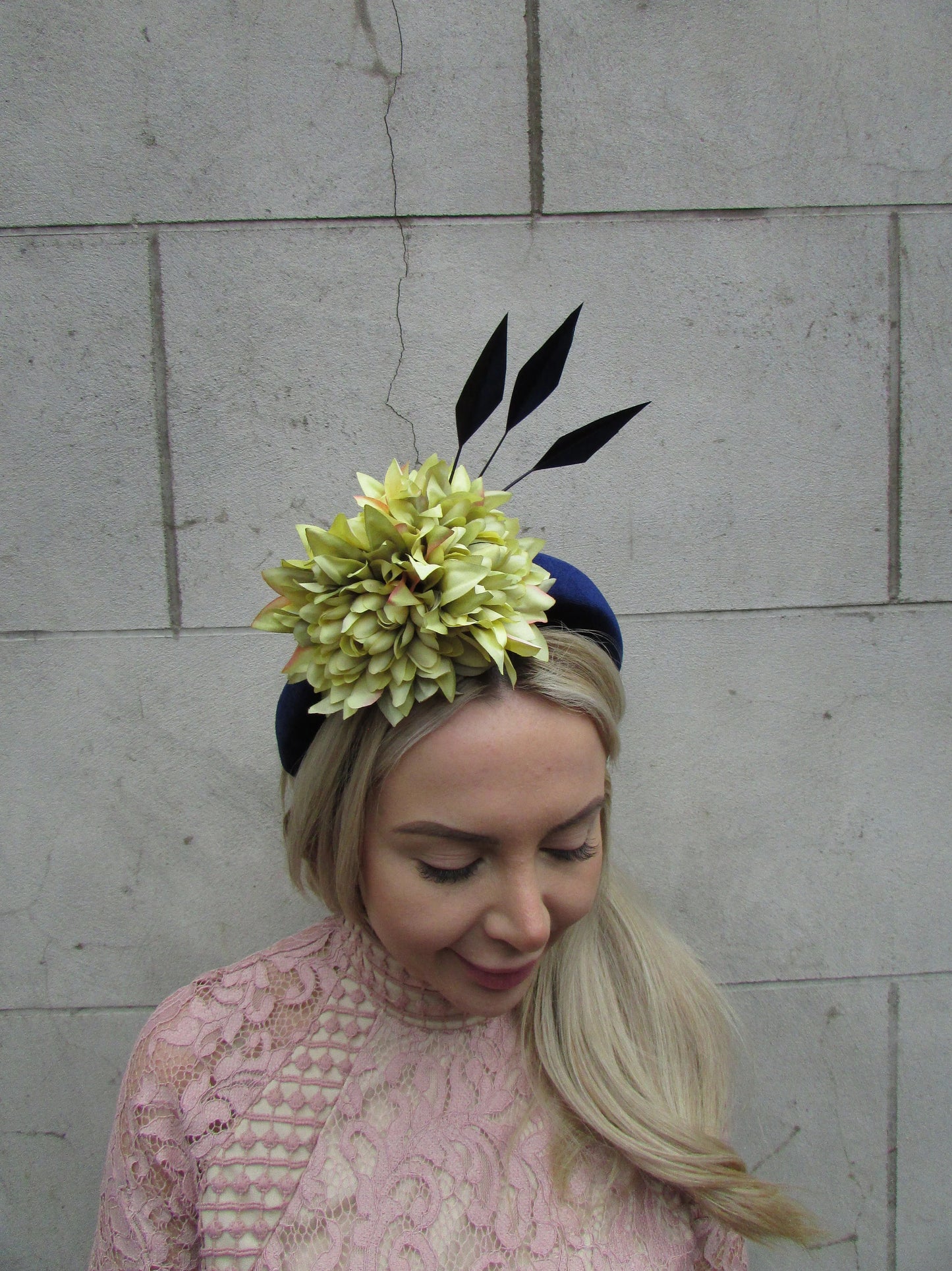 Navy Blue & Chartreuse Yellow Green Fascinator f-5