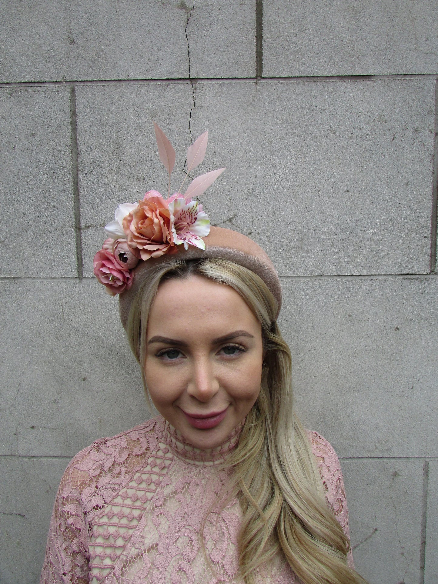 Nude Cream & Blush Rose Flower Fascinator