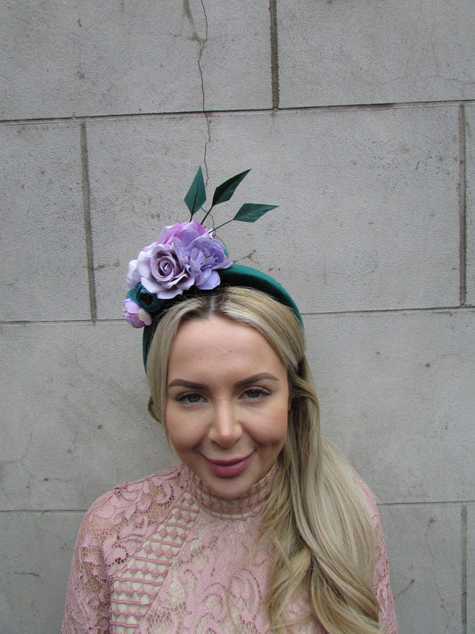 Lilac & Bottle Green Flower Fascinator