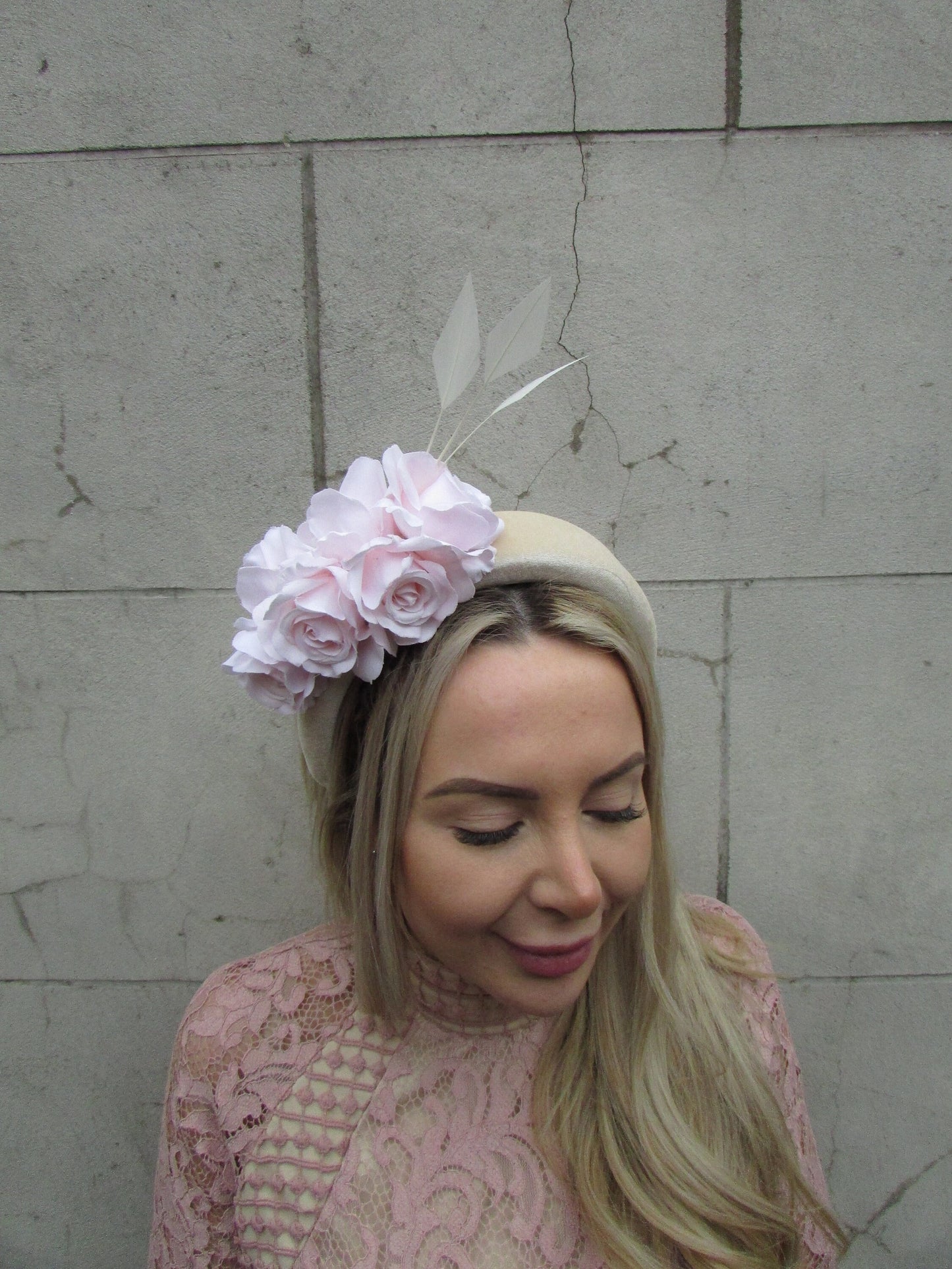 Cream & Blush Pink Rose Headpiece