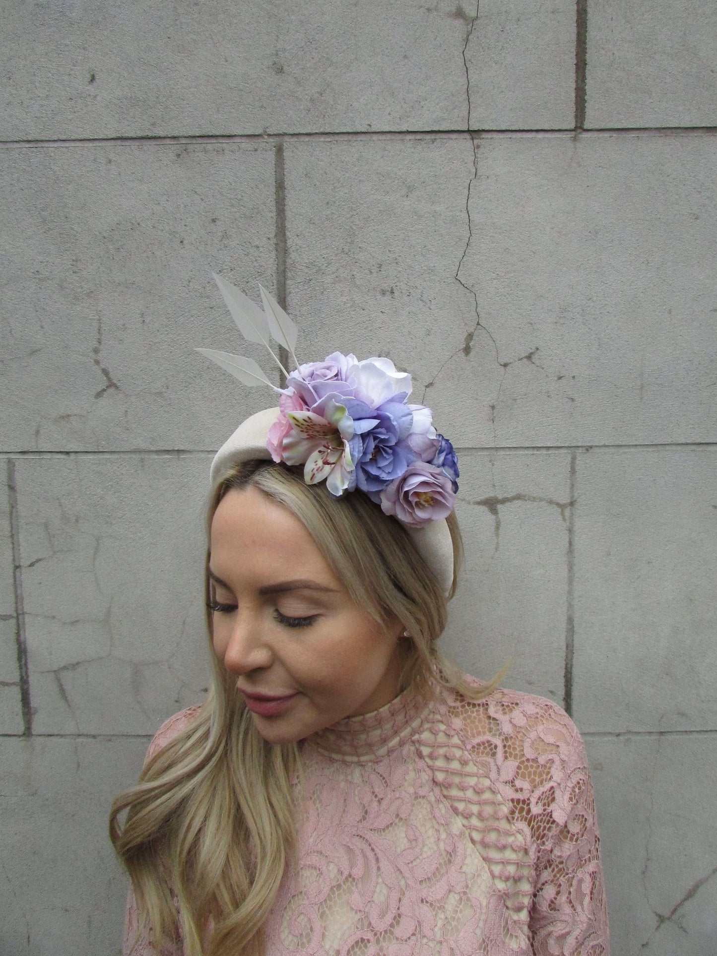 Lilac Mauve & Cream Rose Velvet Fascinator
