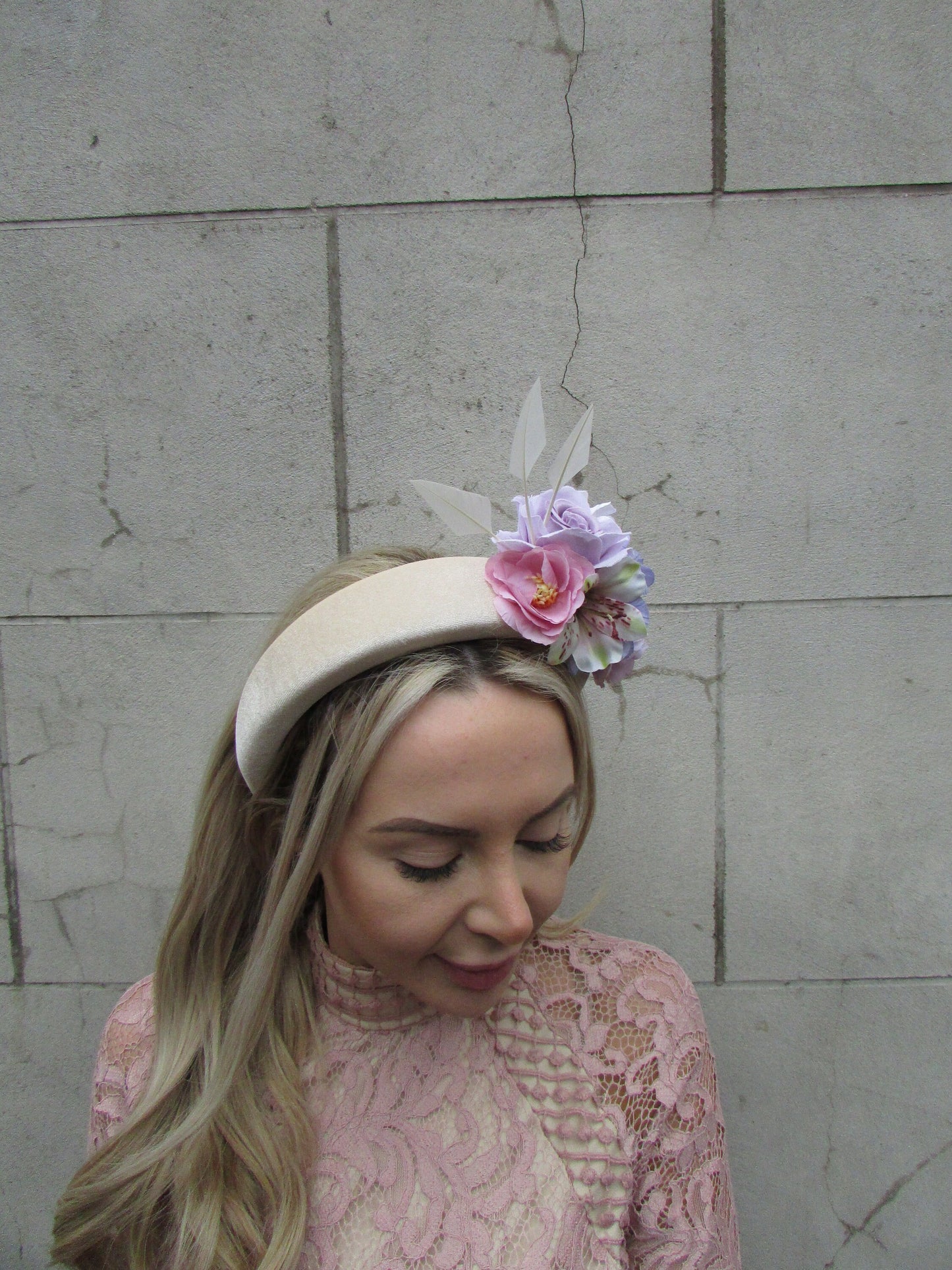 Lilac Mauve & Cream Rose Velvet Fascinator
