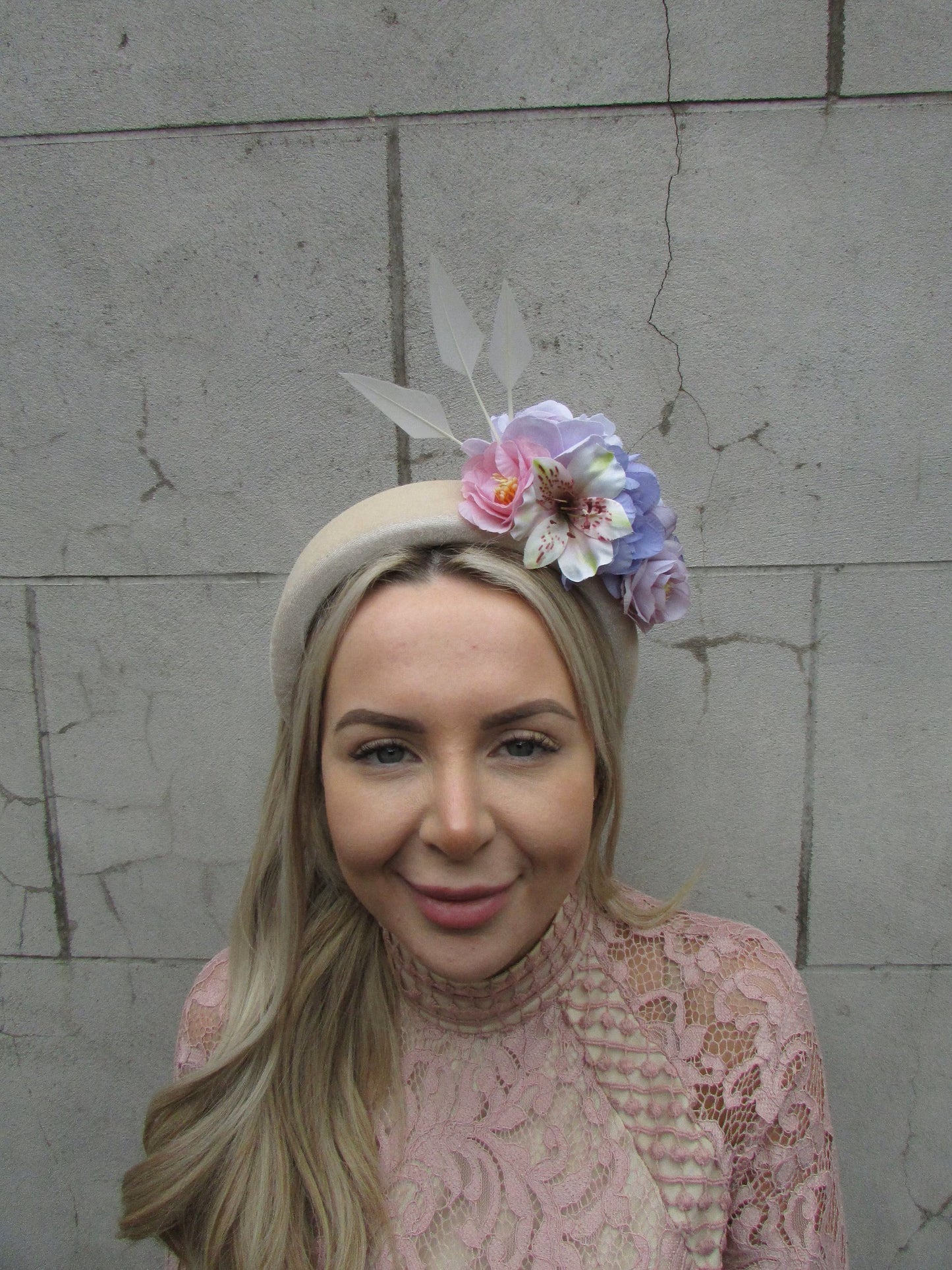 Lilac Mauve & Cream Rose Velvet Fascinator