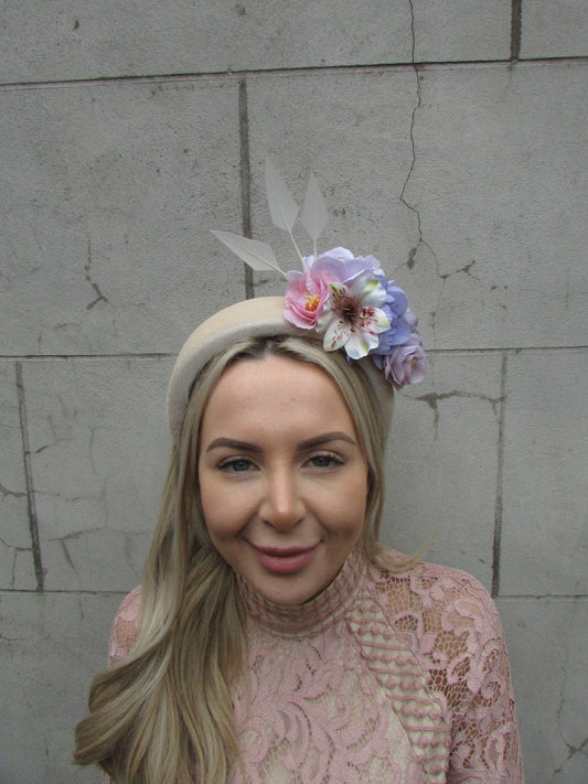 Lilac Mauve & Cream Rose Velvet Fascinator