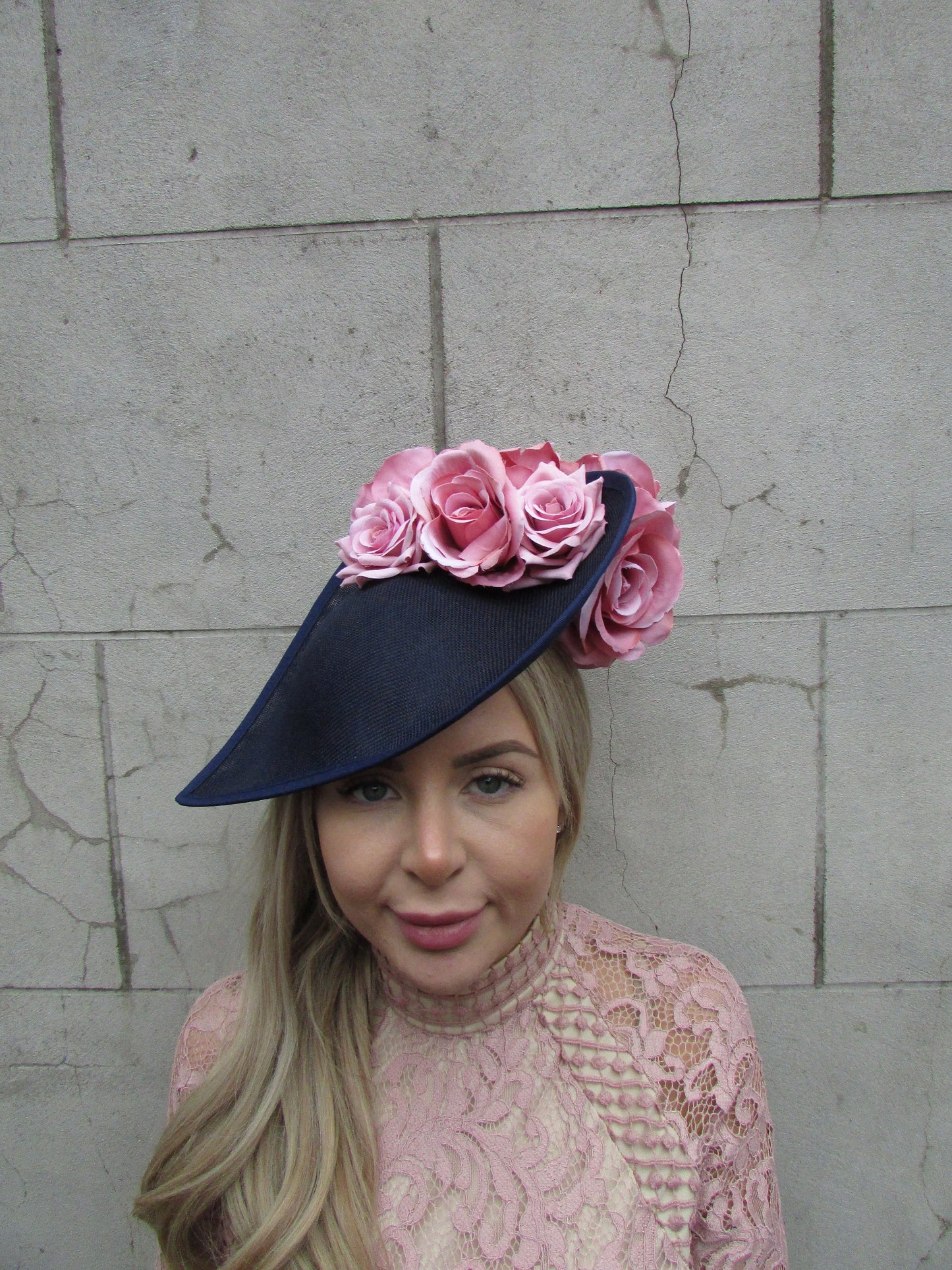 Dramatic Navy Blue & Blush Pink Floral Teardrop Hatinator