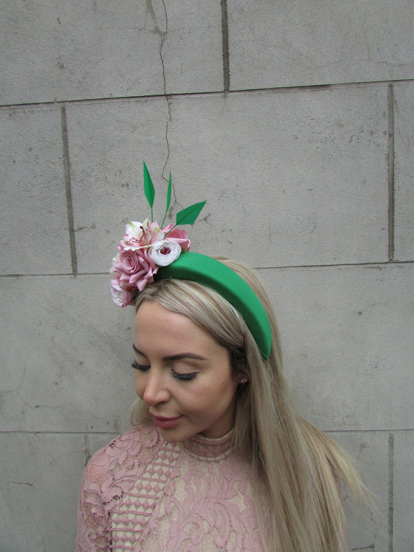 Emerald & Blush Pink Floral Fascinator