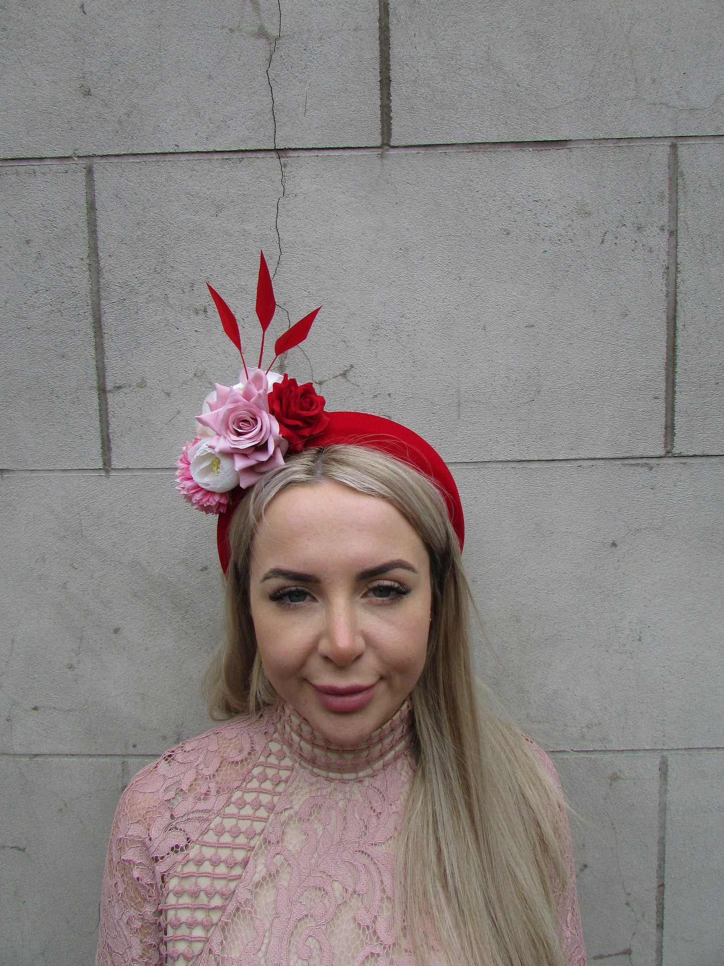 Red Cream & Pink Flower Headpiece