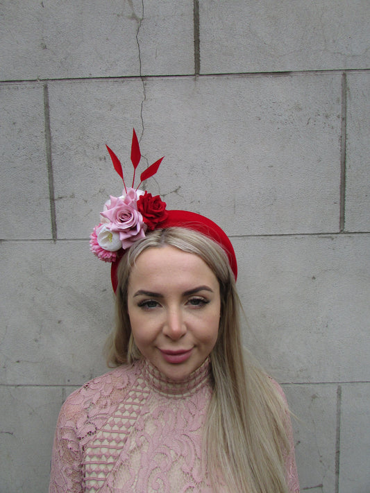Red Cream & Pink Flower Headpiece