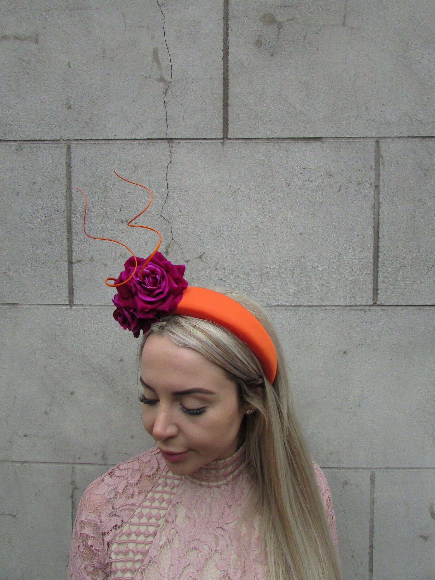 Orange & Magenta Rose Statement Fascinator