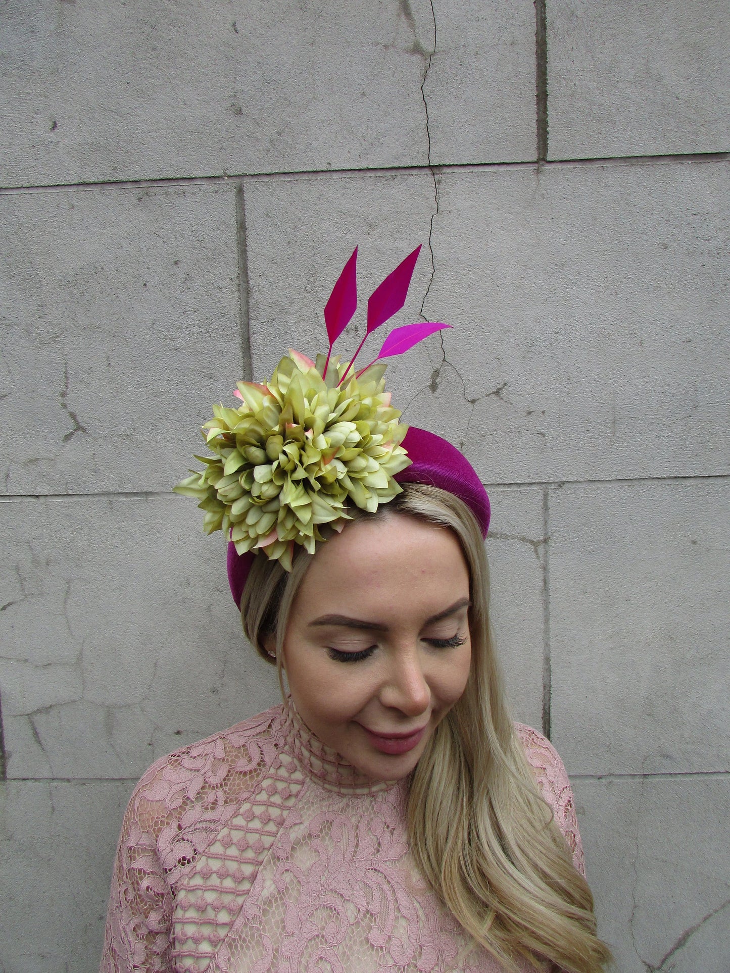 Magenta & Lime Flower Fascinator
