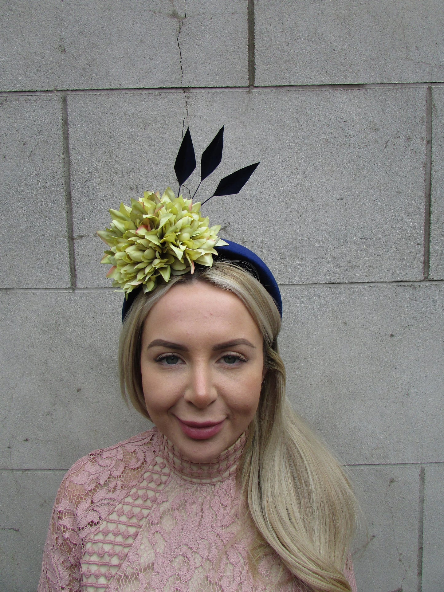 Navy Blue & Chartreuse Yellow Green Fascinator f-5