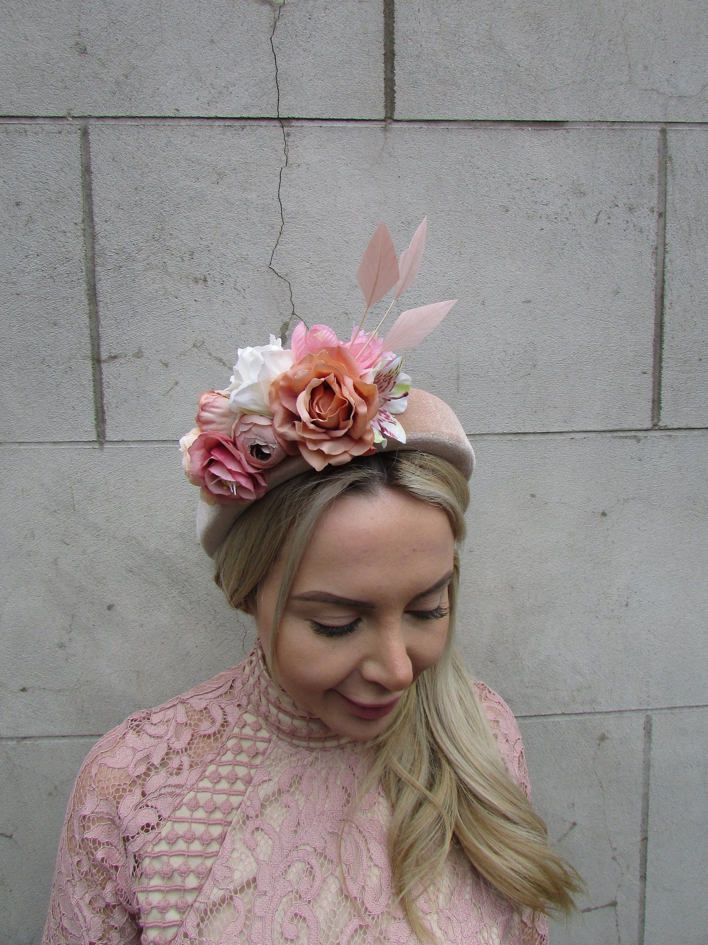 Nude Cream & Blush Rose Flower Fascinator