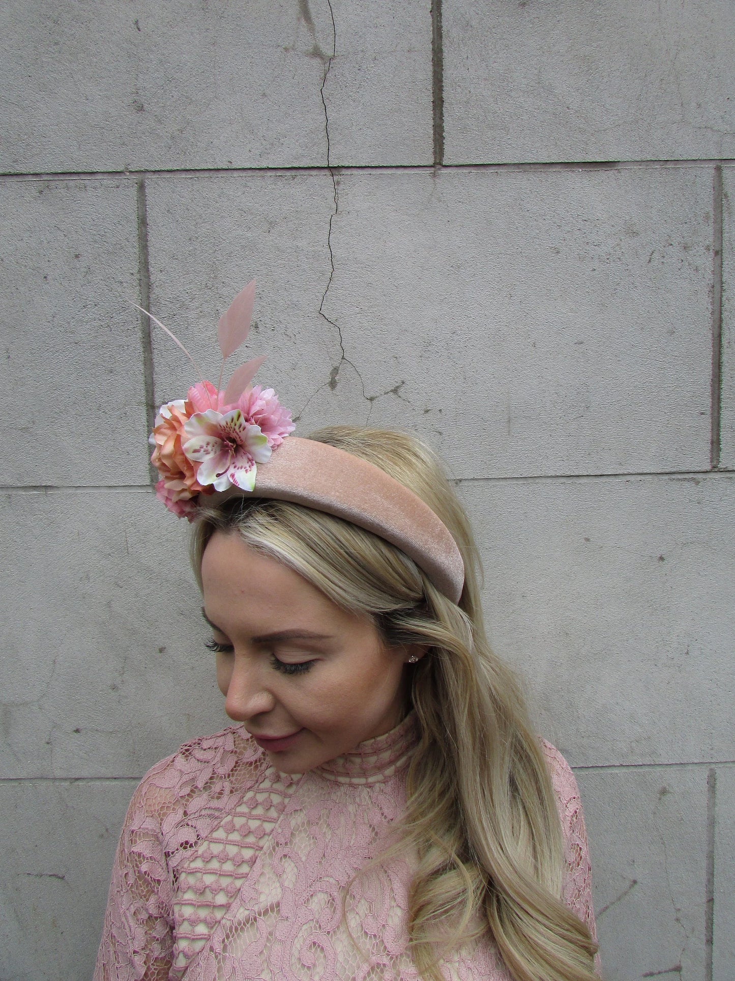 Nude Cream & Blush Rose Flower Fascinator