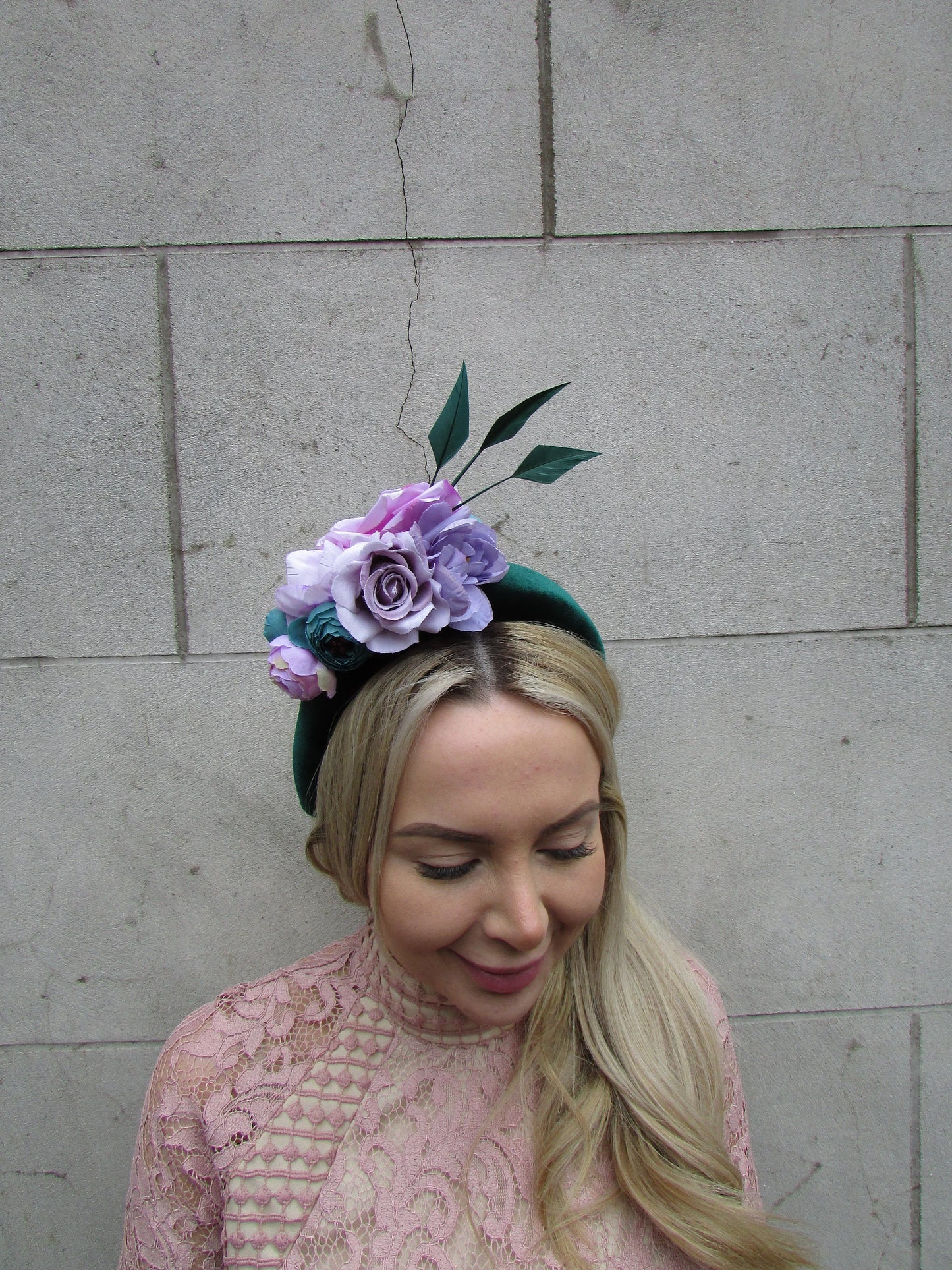 Lilac & Bottle Green Flower Fascinator