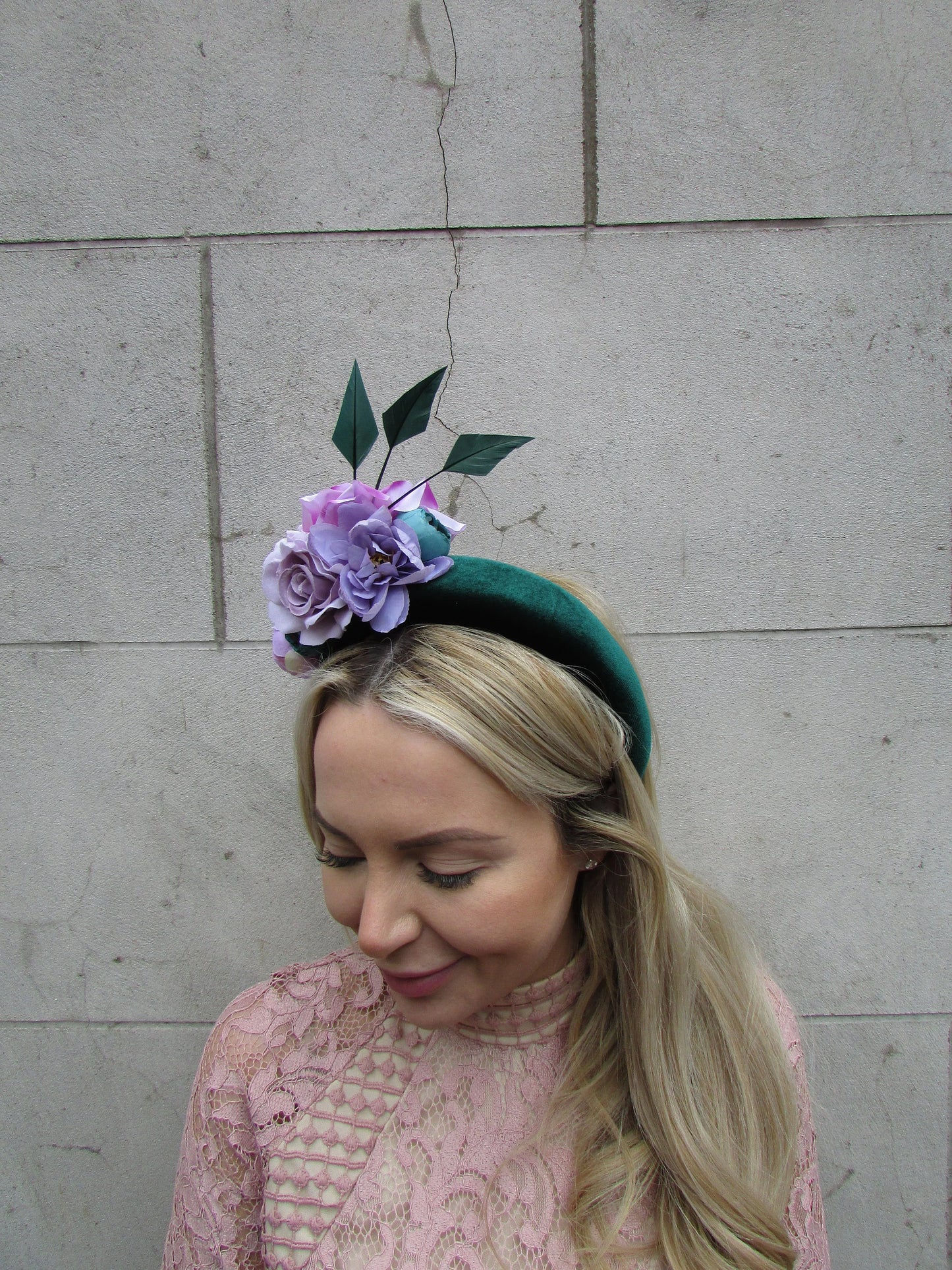 Lilac & Bottle Green Flower Fascinator