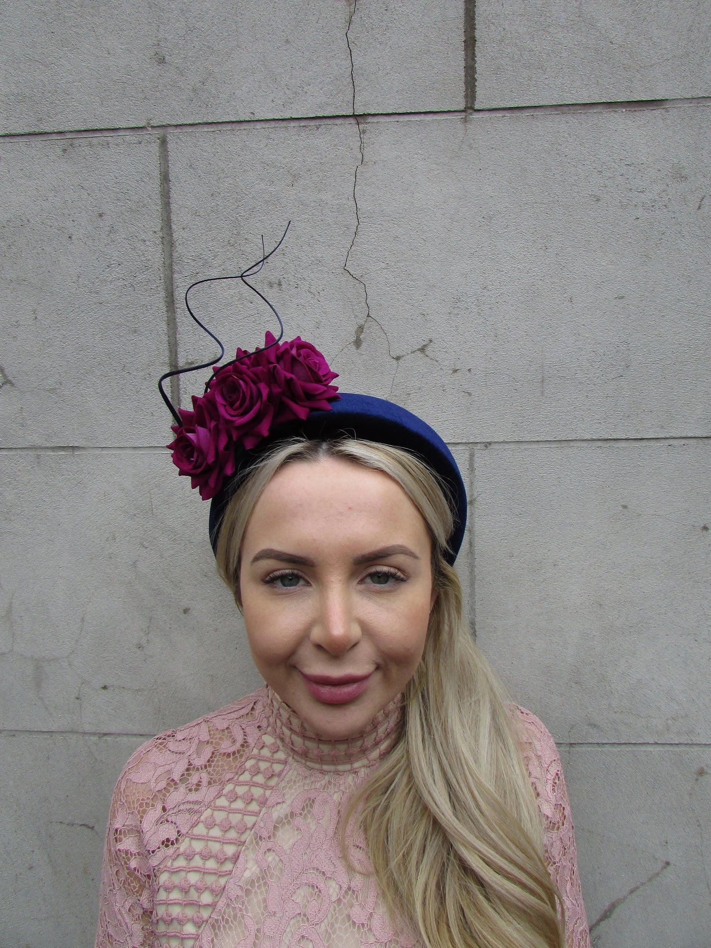 Navy Blue & Magenta Velvet Flower Fascinator