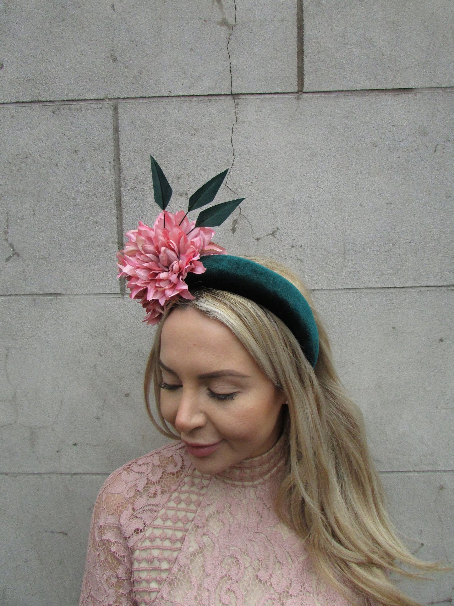 Bottle Green & Pink Flower Fascinator