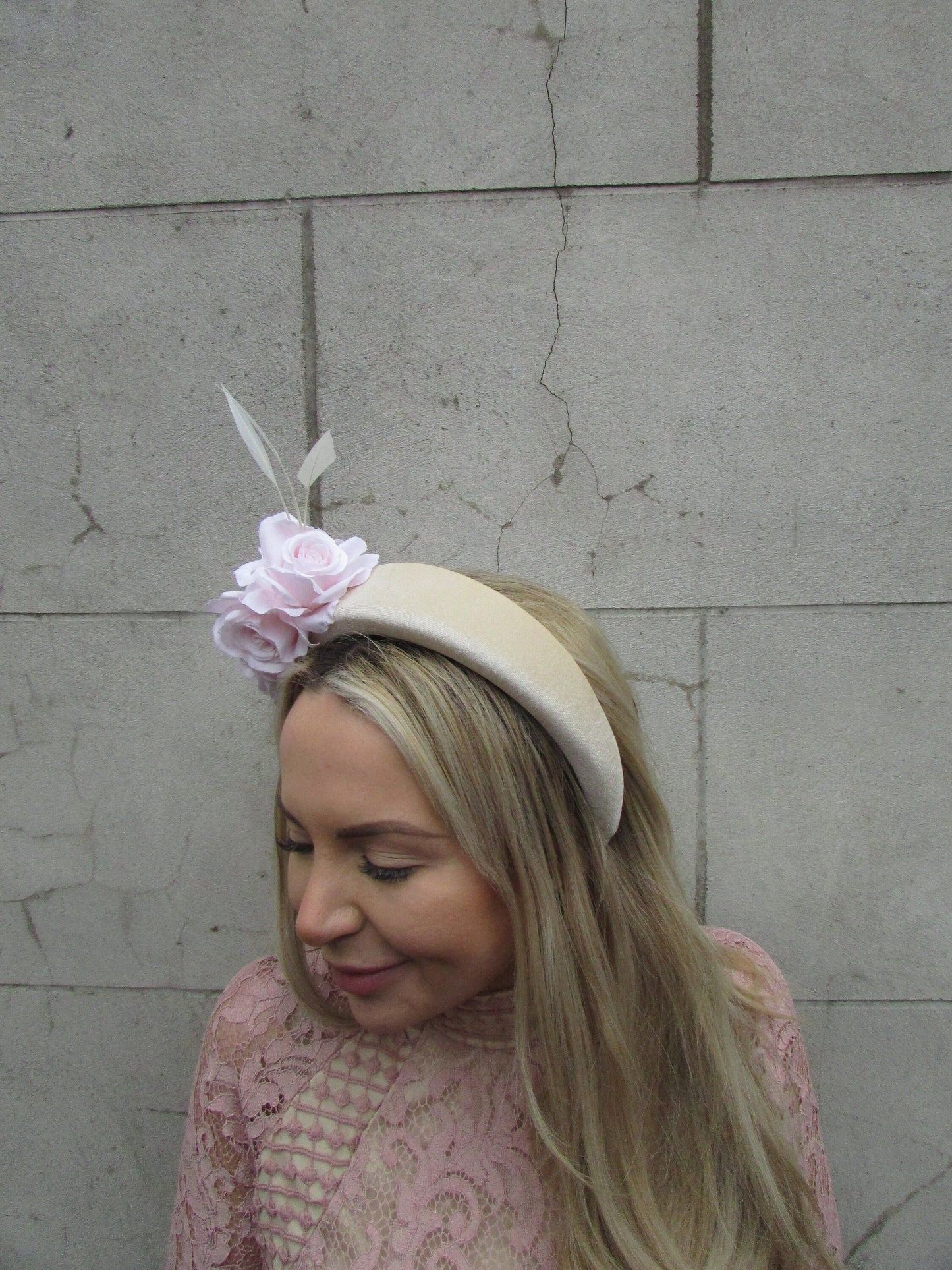 Cream & Blush Pink Rose Headpiece