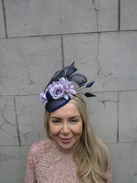 Navy & Lilac Fascinator Hat