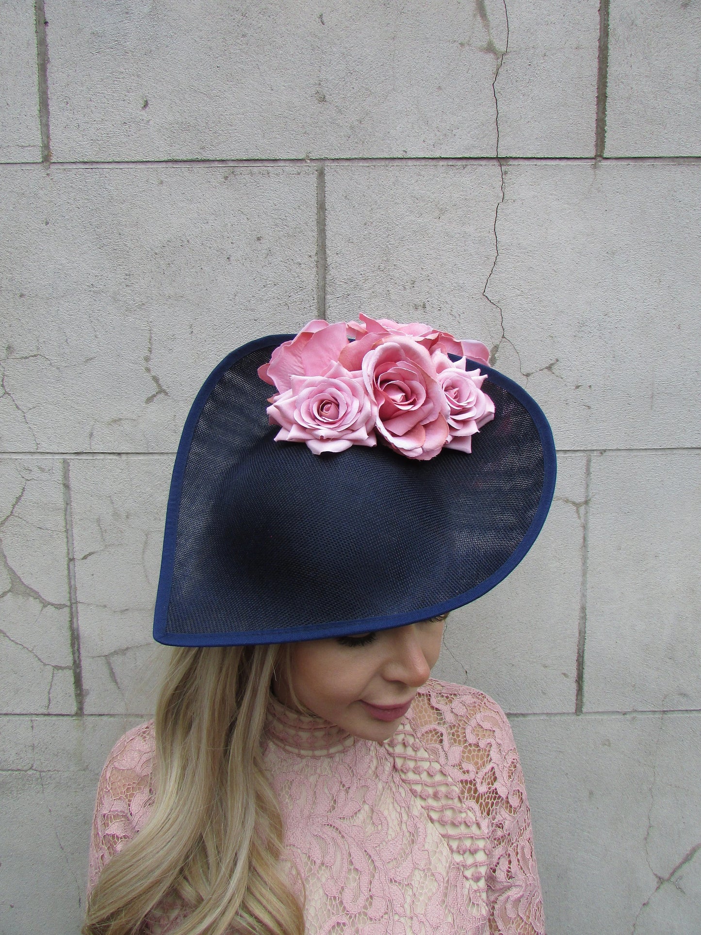 Dramatic Navy Blue & Blush Pink Floral Teardrop Hatinator