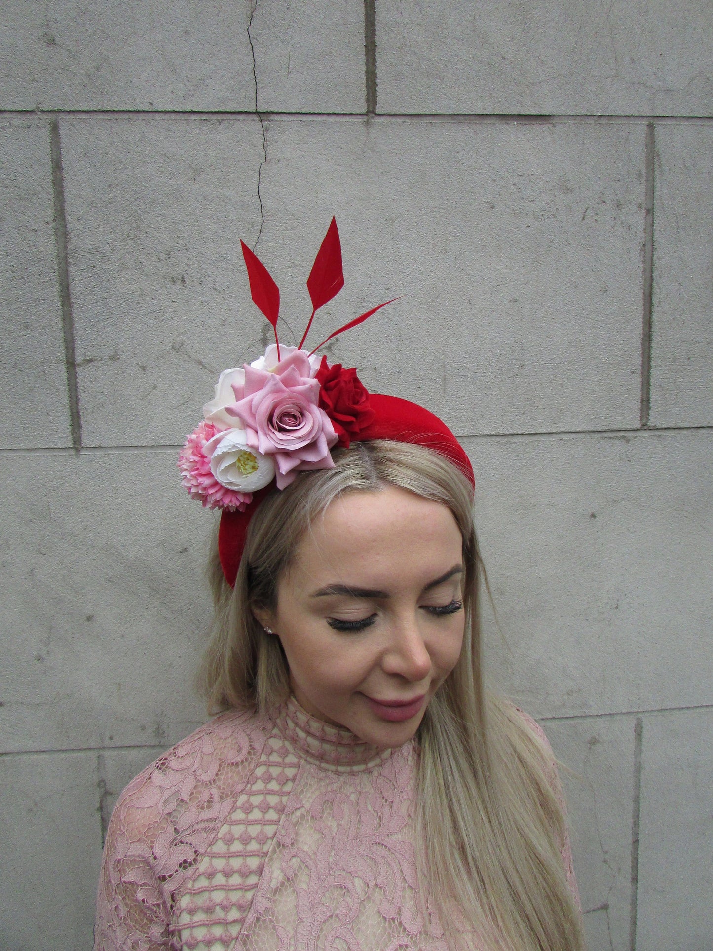 Red Cream & Pink Flower Headpiece