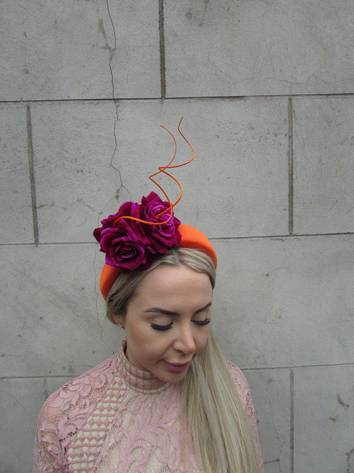 Orange & Magenta Rose Statement Fascinator