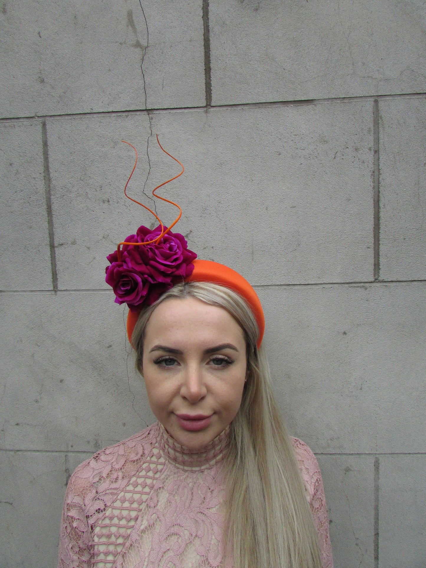 Orange & Magenta Rose Statement Fascinator