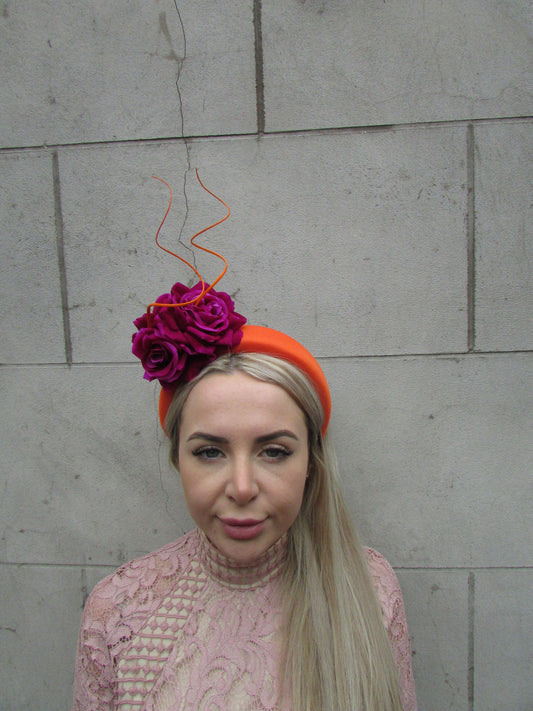Orange & Magenta Rose Statement Fascinator