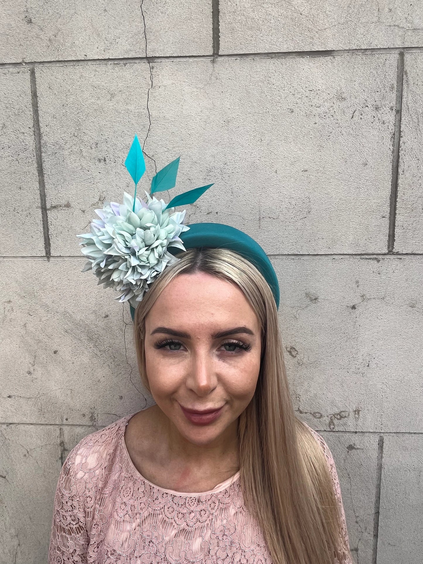 Teal Blue Mint Green Turquoise Flower Padded Headband Fascinator u10107