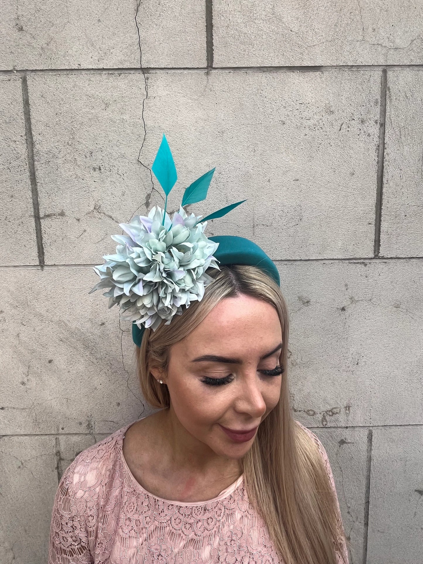 Teal Blue Mint Green Turquoise Flower Padded Headband Fascinator u10107
