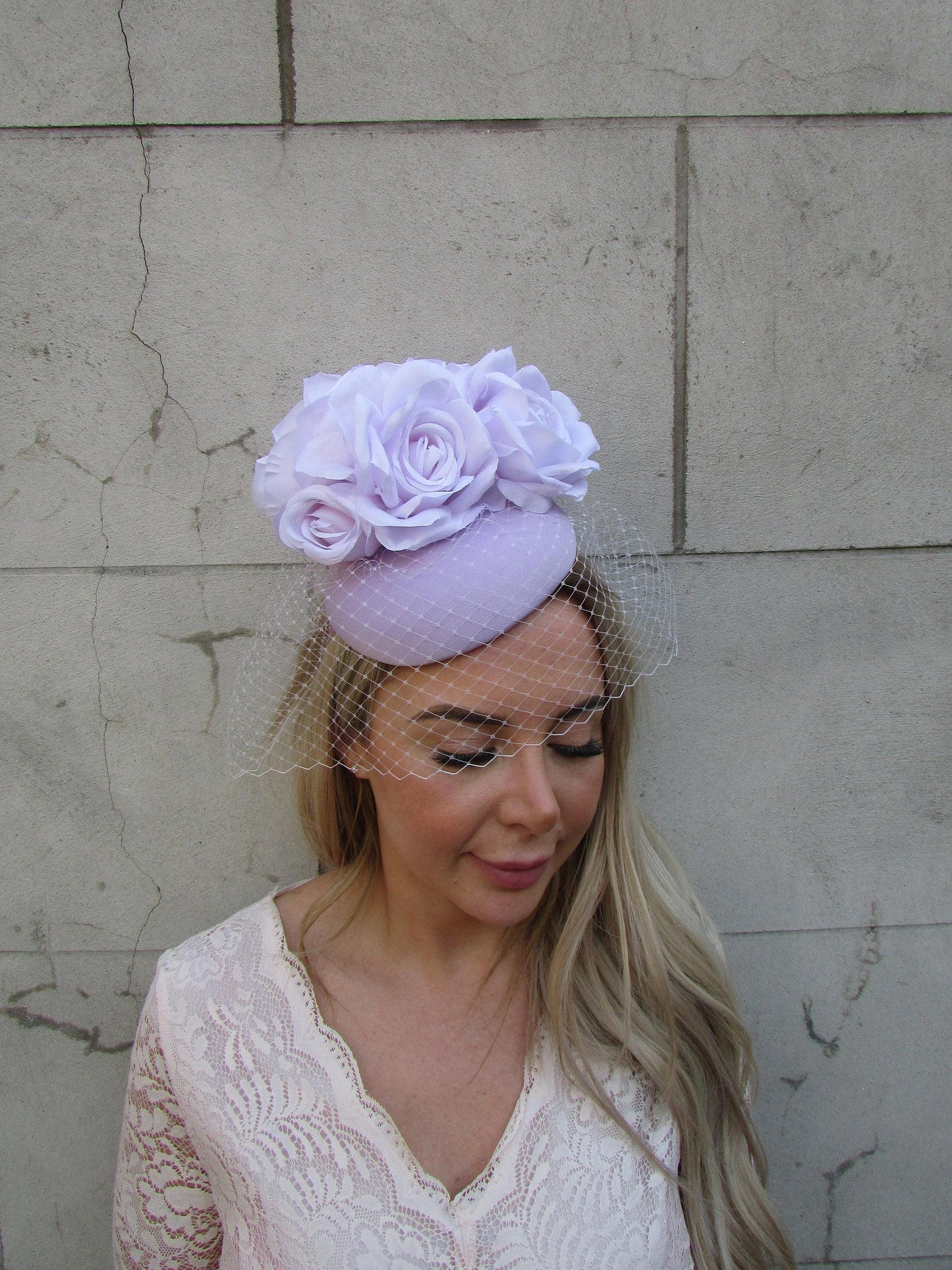 Lilac Rose Flower Pillbox Hat Fascinator