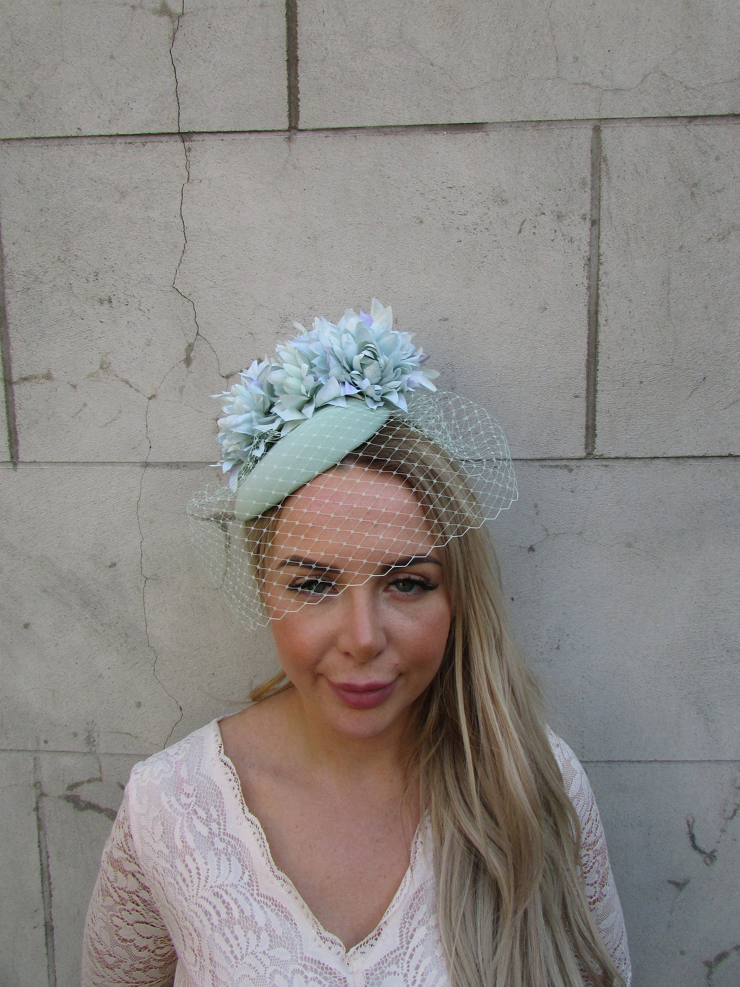 Sage Green Birdcage Veil Fascinator Hat