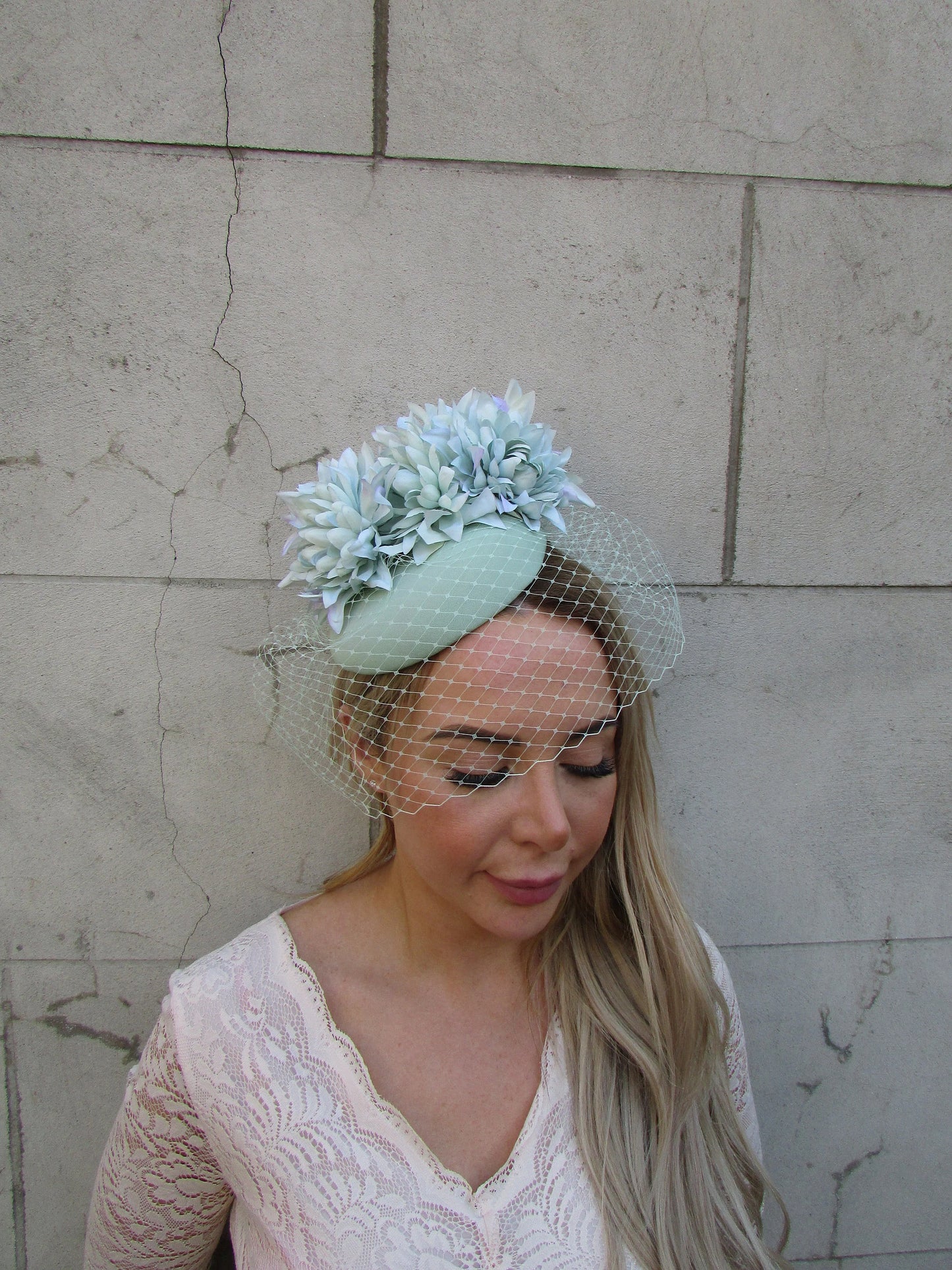 Sage Green Birdcage Veil Fascinator Hat