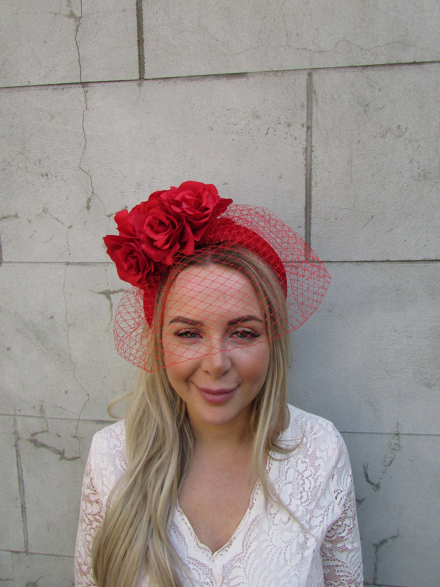 Red Rose Flower Veil Fascinator
