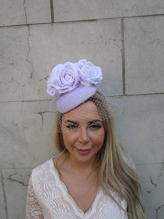 Lilac Rose Flower Pillbox Hat Fascinator