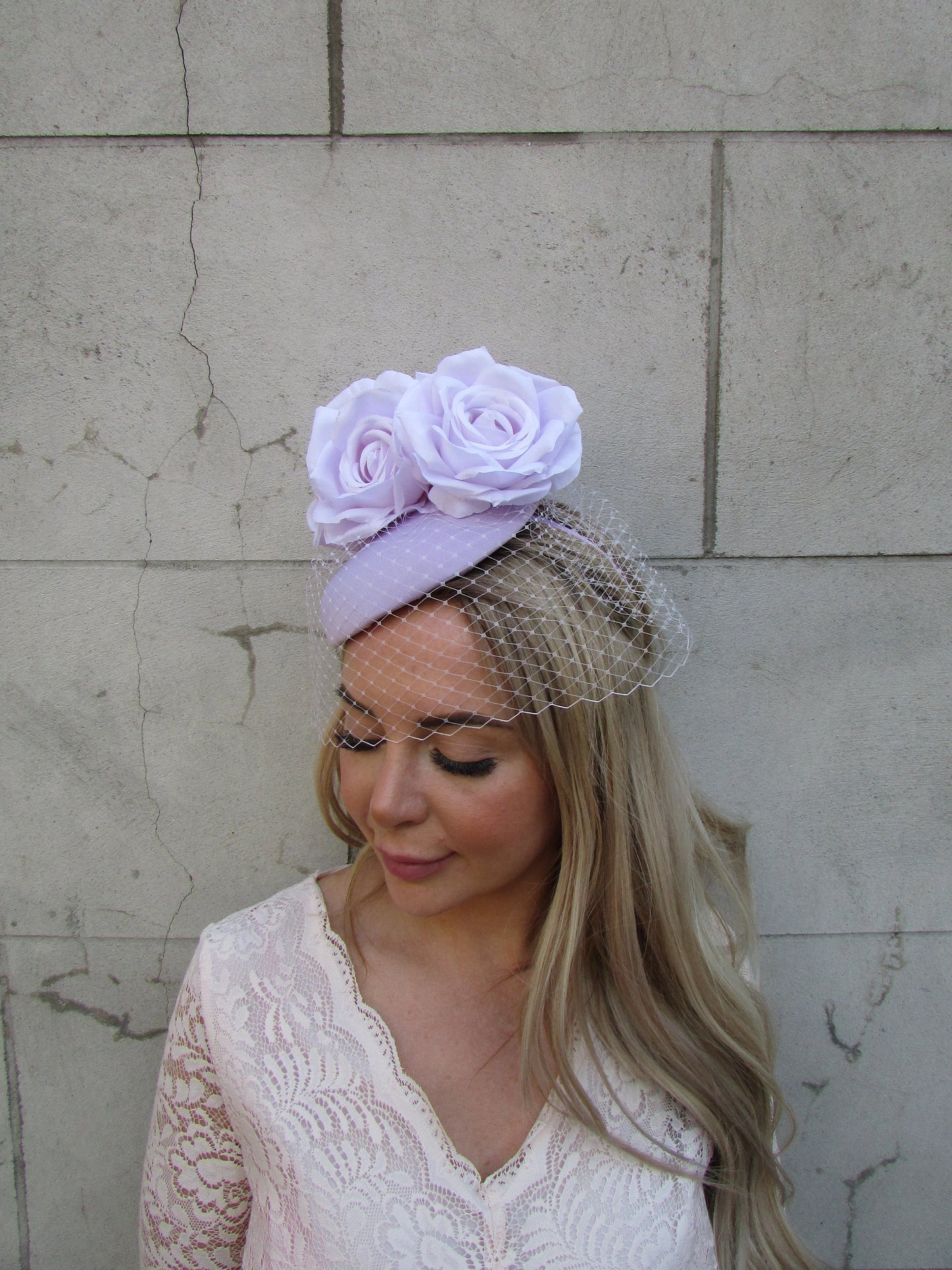 Lilac Rose Flower Pillbox Hat Fascinator