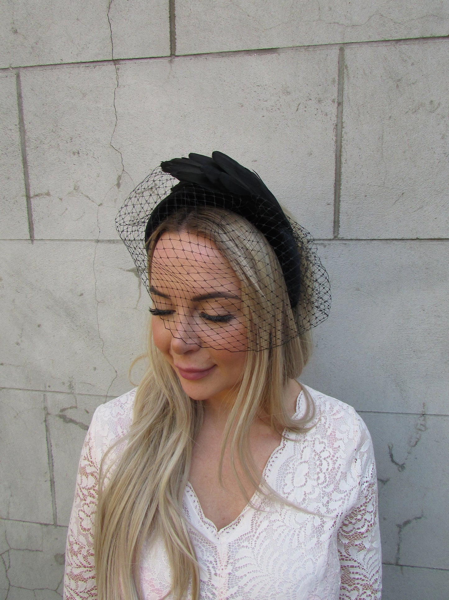 Black Birdcage Veil Feather Fascinator