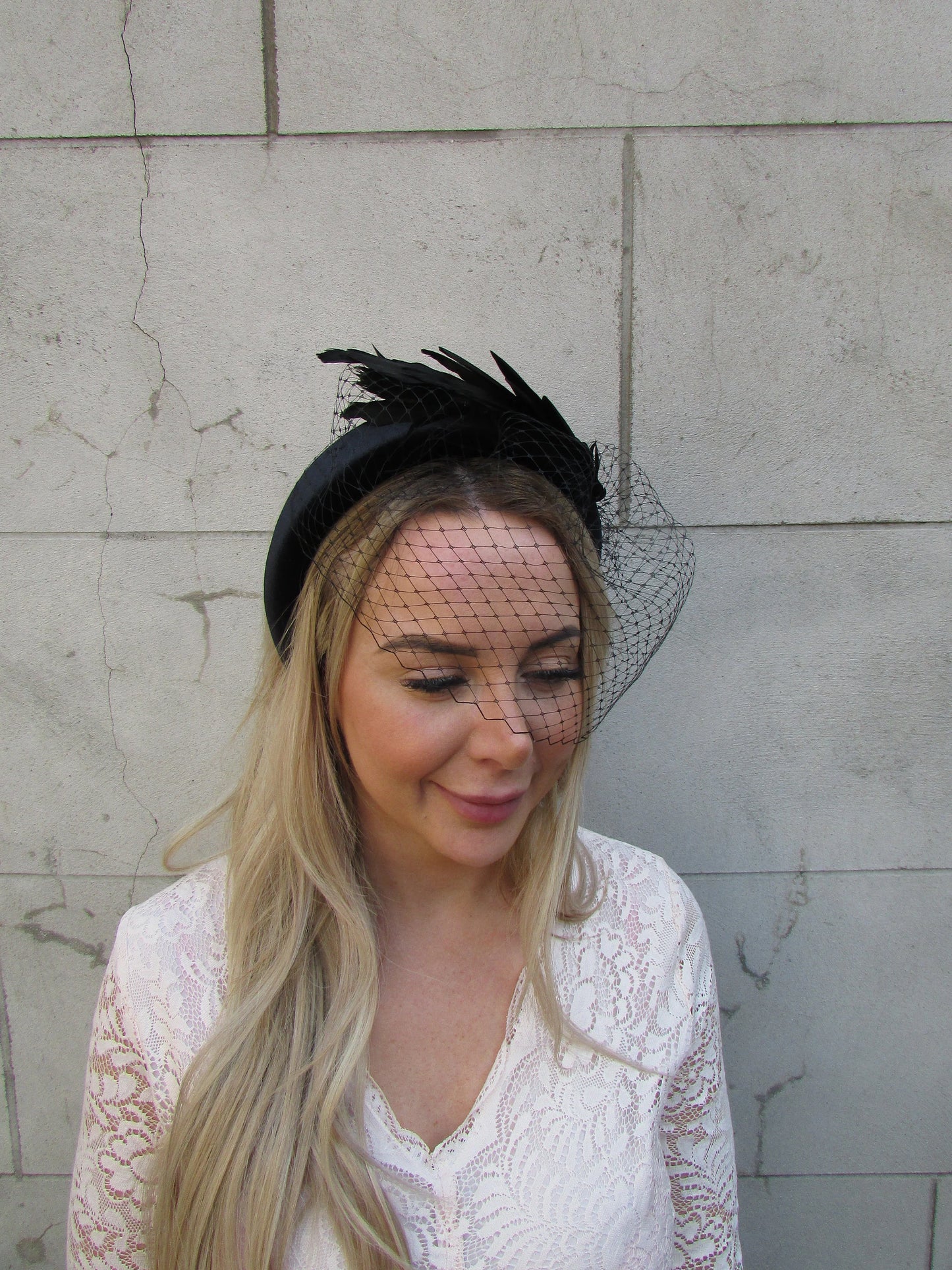 Black Birdcage Veil Feather Fascinator
