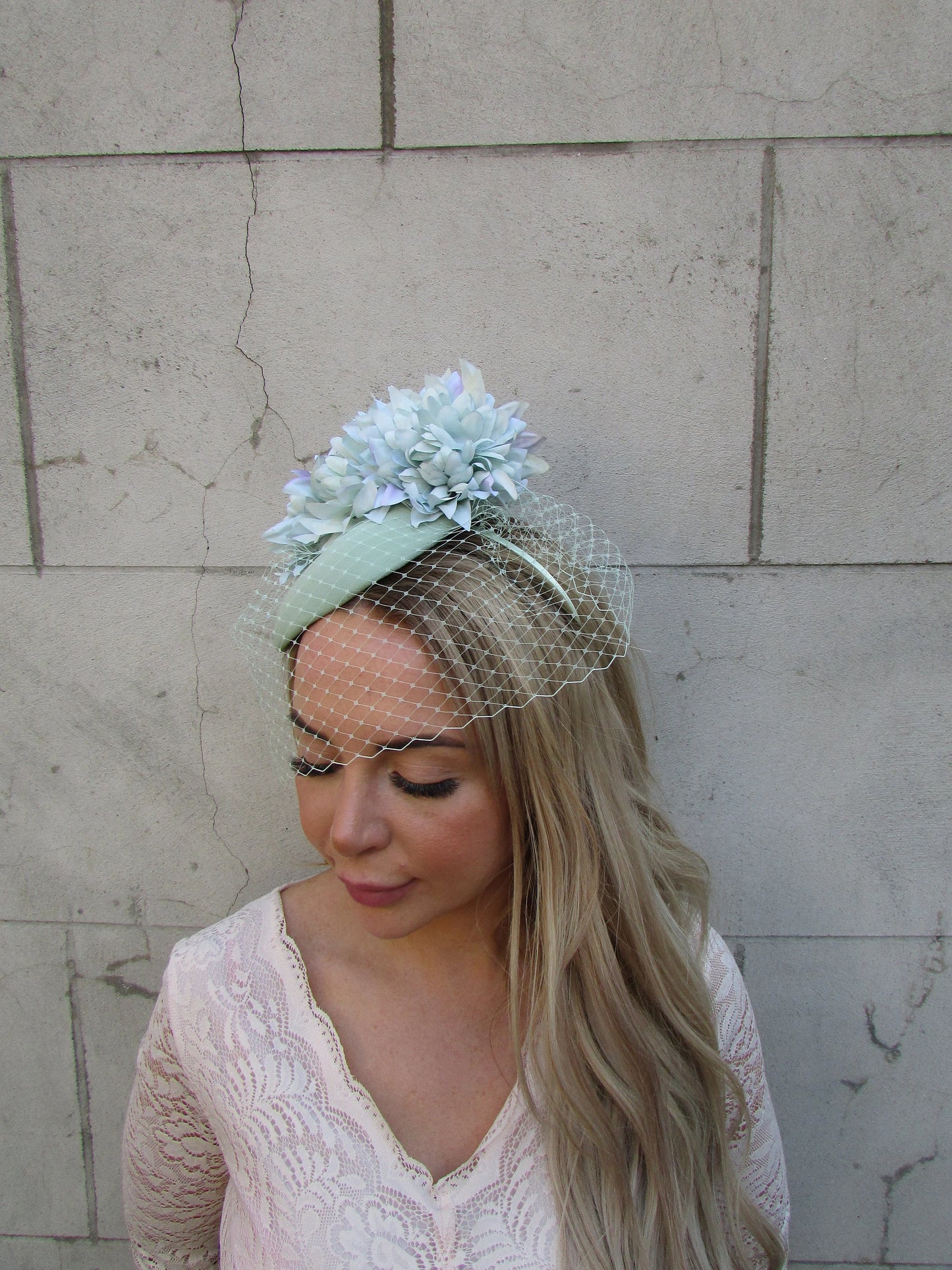 Sage Green Birdcage Veil Fascinator Hat