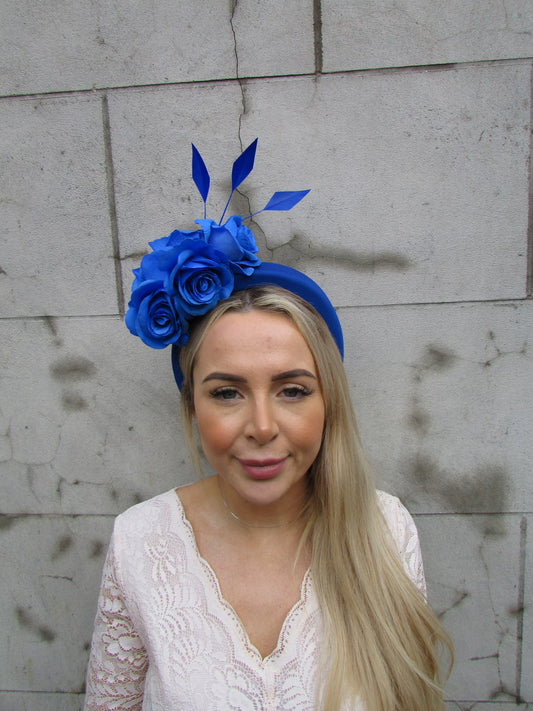 Royal Blue Rose Padded Fascinator