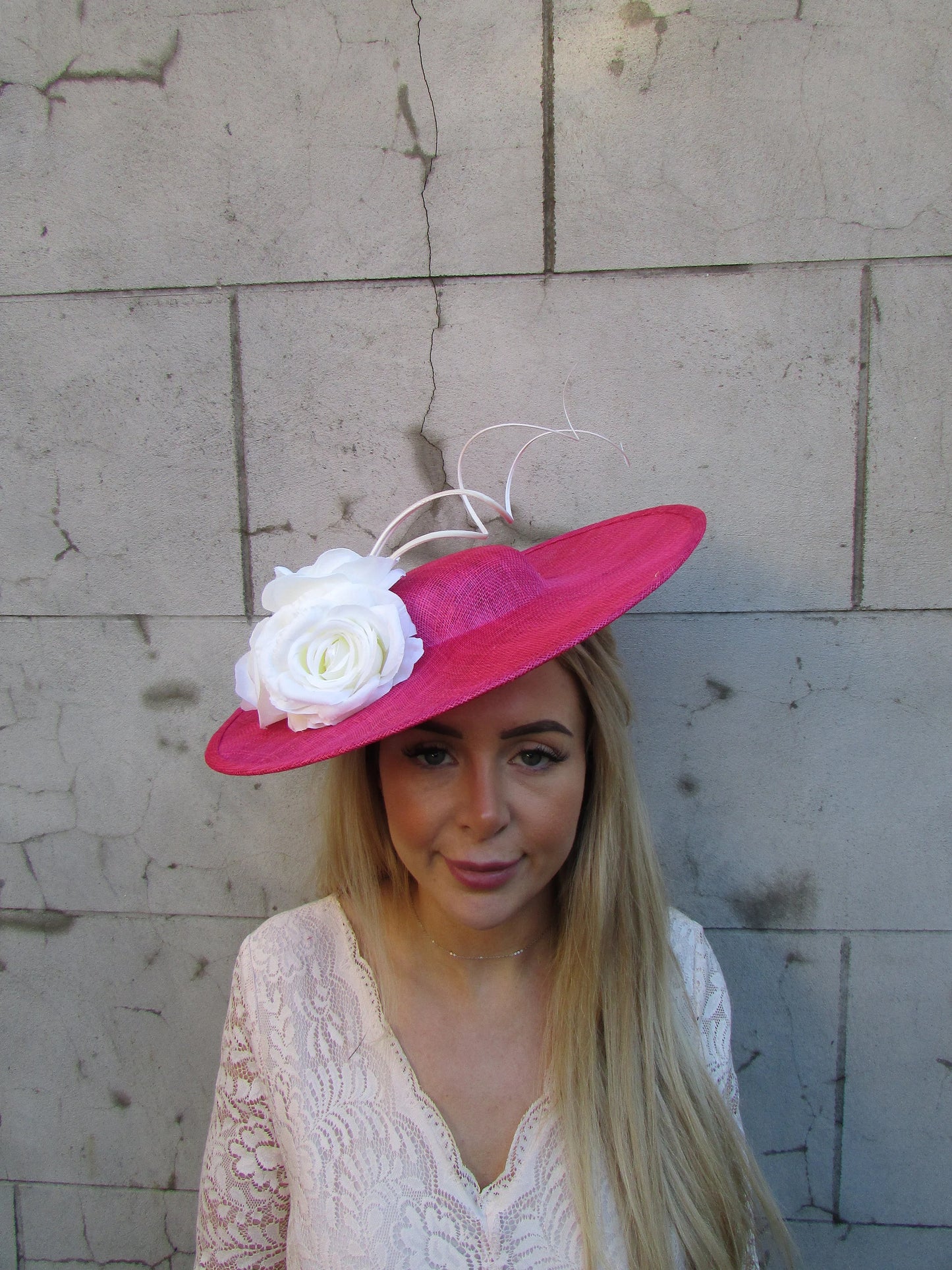Hot Pink & Cream Rose Flower Hat