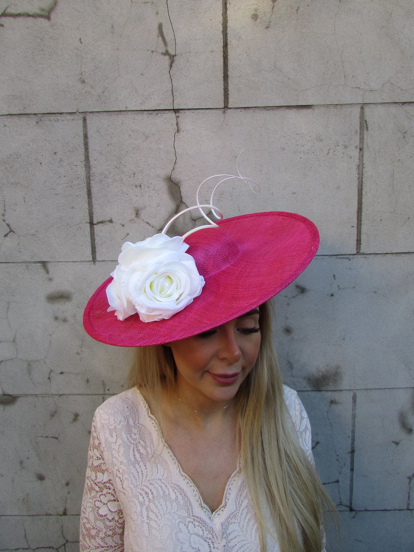 Hot Pink & Cream Rose Flower Hat