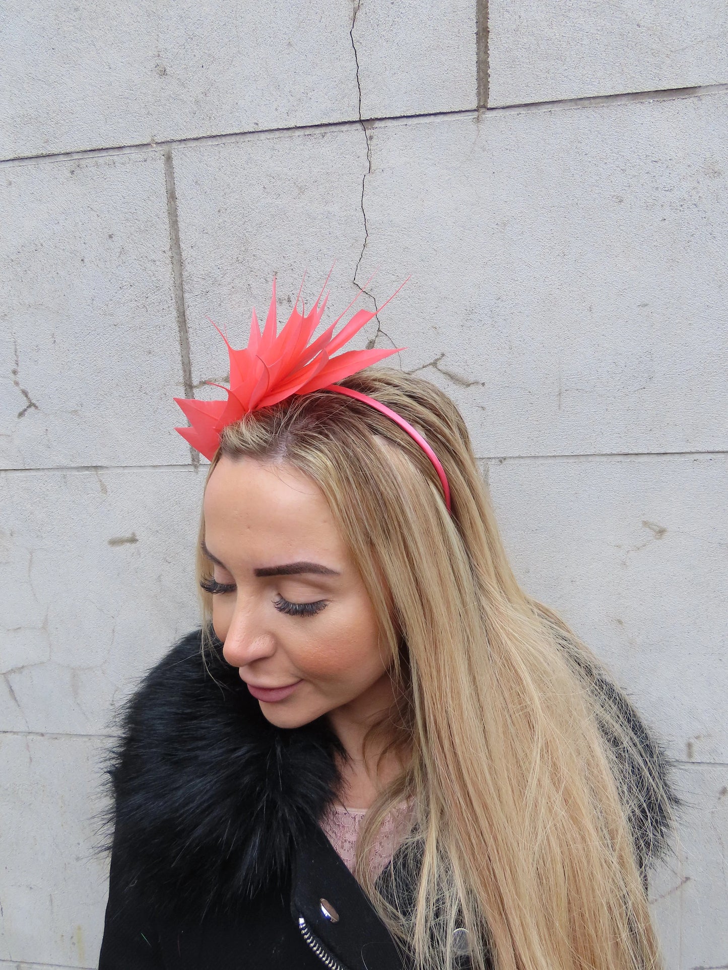 Coral Feather Fascinator