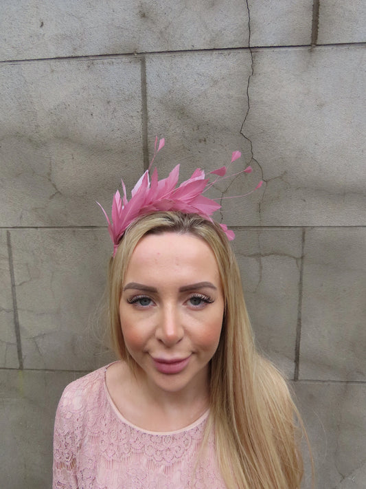 Dusky Pink Feather Fascinator